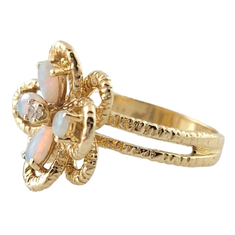 14K Yellow Gold Opal and Diamond Flower Ring Size 6.5 #16421 - Picture 2 of 7